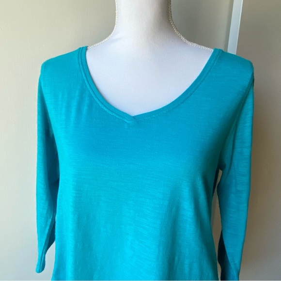 Woolrich Shirt Small Turquoise Split Open Back Yoga Hiking 100% Cotton Women’s - Picture 3 of 15